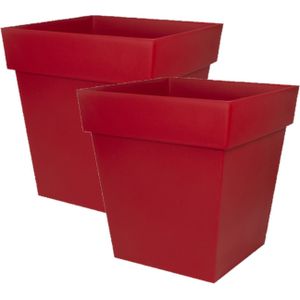 2x stuks bloempotten Toscane vierkant kunststof rood L39 x B39 x H39 cm - 38 liter - Potten/plantenpotten