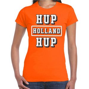 Oranje / Hup Holland Hup supporter t-shirt oranje voor dames - Nederlands elftal fan shirt / kleding