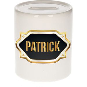 Patrick naam cadeau spaarpot met gouden embleem - kado verjaardag/ vaderdag/ pensioen/ geslaagd/ bedankt