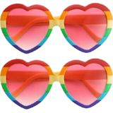 Hippie Flower Power - Zonnebril - 2 stuks - hartjes glazen - regenboog kleuren