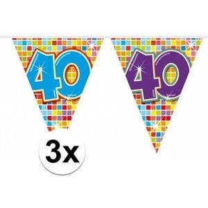 3x Mini vlaggenlijn / slinger - verjaardag 40  jaar - 300 cm