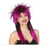 Fiestas Guirca Carnaval verkleed pruik punk/rockster - paars - voor dames - one size - foute party