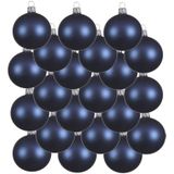 18x Donkerblauwe glazen kerstballen 8 cm - Mat/matte - Kerstboomversiering donkerblauw