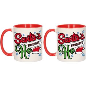 2x stuks grappige Kerstmis mokken - Santa his favorite Ho - 300 ml - keramiek - cadeau mokken / bekers - Kerst servies