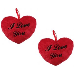 6x stuks pluche I Love You hartjes kussentjes 10 cm - Valentijnsdag versiering cadeau artikelen