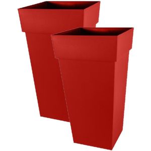 2x stuks bloempotten Toscane vierkant kunststof rood L43 x B43 x H80 cm - 98 liter - Potten/plantenpotten