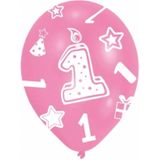 24x stuks roze ballonnen 1 jaar verjaardag feestartikelen versiering meisjes