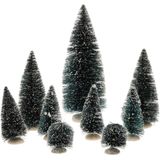 Kerstdorp - miniatuur kerstbomen - 9x st - groen - 6 tot 20 cm - boompjes