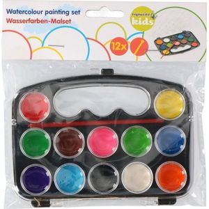 Set van 2x stuks schilder waterverf set 12 kleuren - Hobby/knutsel materiaal benodigdheden - Kinderknutselset