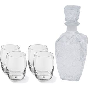 Glazen whisky/water karaf 750 ml met 4x luxe whiskyglazen 360 ml - Genieters of cadeau set