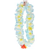 Atosa Hawaii krans/slinger - Tropische kleuren blauw - Grote bloemen hals slingers - verkleed accessoires