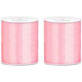 2x Hobby/decoratie roze satijnen sierlinten 10 cm/100 mm x 25 meter - Cadeaulinten satijnlinten/ribbons