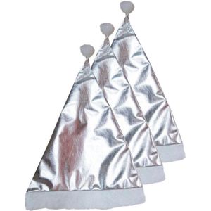 3x Glimmende kerstmutsen zilver voor volwassenen - Metallic zilveren kerstmuts