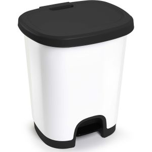 Kunststof afvalemmer/vuilnisemmer/pedaalemmer in het wit/zwart van 18 liter met deksel/pedaal 33 x 28 x 40 cm