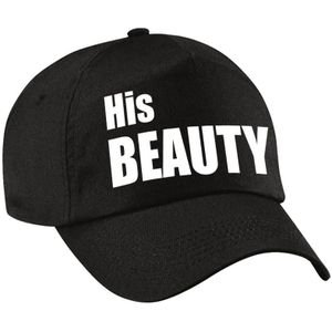 His Beauty pet / cap zwart met witte letters voor dames - verkleedpet / feestpet