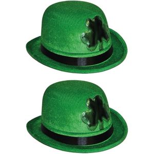 2x stuks st. Patricks day thema groene bolhoed - Carnaval verkleed hoeden - Feestkleding accessoires