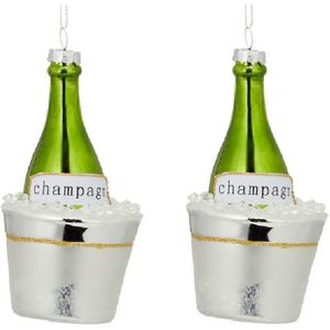 3x Kersthanger figuurtjes glazen champagne fles 14 cm - Kerstornamenten en kersthangers - Kerstboom versiering