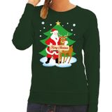 Foute kersttrui / sweater met de kerstman en rendier Rudolf groen voor dames - Kersttruien