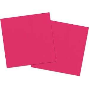 Servetten van papier 33 x 33 cm in het fuchsia roze - Uni kleuren thema voor verjaardag of feestje - Inhoud: 60x stuks