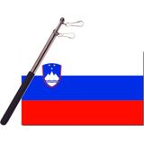 Landen vlag Slovenie - 90 x 150 cm - met compacte draagbare telescoop vlaggenstok - zwaaivlaggen