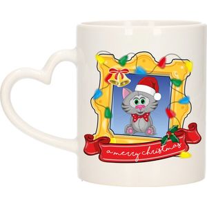 Bellatio Decorations Kerst cadeau koffiemok - kerst katje - multi - 300 ml - keramiek