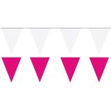 Witte/Roze feest punt vlaggetjes pakket - 60 meter - slingers / vlaggenlijn