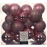 Decoris Kerstballen - 26x st - kunststof - roze - 6-8-10 cm - kerstversiering