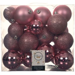 Decoris Kerstballen - 26x st - kunststof - roze - 6-8-10 cm - kerstversiering