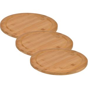 Set van 3x stuks bamboe broodplank/serveerplank/snijplank rond 25 cm - Snijplank met sapgroef - Ontbijtbord