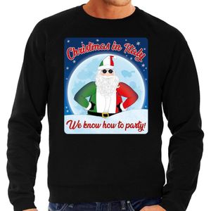 Foute Italie Kersttrui / sweater - Christmas in Italy we know how to party - zwart voor heren - kerstkleding / kerst outfit