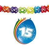 Folat Party 15e jaar verjaardag feestartikelen versiering - 16x ballonnen/2x slingers van 6 meter