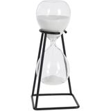 Decoratie zandloper wit met metalen standaard 25 cm - Glazen zandloper/timer - Woondecoraties/woonaccessoires