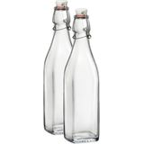 2x Beugelflessen/weckflessen transparant 250 ml vierkant - Weckflessen - Beugelflessen - Limonadeflessen - Waterflessen - Karaffen