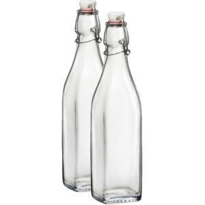 2x Beugelflessen/weckflessen transparant 250 ml vierkant - Weckflessen - Beugelflessen - Limonadeflessen - Waterflessen - Karaffen