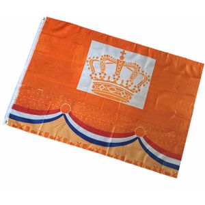 3x stuks Holland/oranje gevelvlag met kroon 100 x 150 cm - Feestartikelen en versieringen