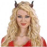 6x stuks duivelshoorns met elastiek rood/zwart - verkleed accessoires voor Halloween