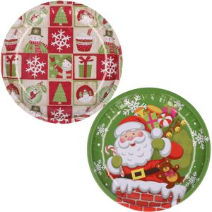 Kerst borden - 2x st - 26 cm - metaal - kerst thema - kerstservies bordjes