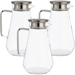 3x stuks glazen sapkan/schenkkan karaf met luxe deksel van 1,5 liter - Formaat: 16,3 x 13 x 22 cm - Materiaal borosilicaatglas