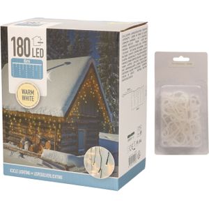 IJspegel verlichting warm wit buiten 180 lampjes met dakgoot haakjes - Lichtsnoeren - Kerstverlichting