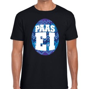 Zwart Paas t-shirt met blauw paasei - Pasen shirt voor heren - Pasen kleding