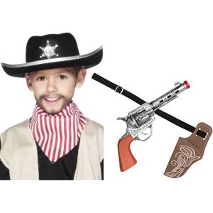 Verkleed cowboy hoed/holster met een revolver voor kinderen - carnaval