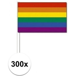 300x Zwaaivlaggetjes met regenboog 12 x 24 cm
