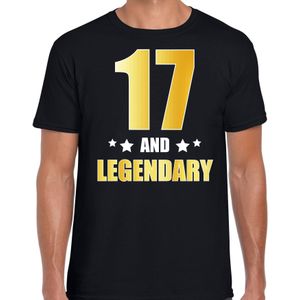 17 and legendary verjaardag cadeau t-shirt / shirt - zwart - gouden en witte letters - voor heren - 17 jaar  / outfit