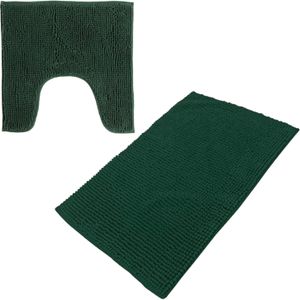 Urban Living badkamer droogloop matjes/tapijt - set 2x stuks - polyester - donkergroen