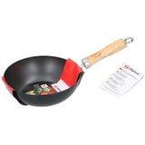 Set van 2x Wok pan houten handvat 20 cm - Met anti-aanbaklaag - Steelwok - Geschikt voor keramisch, halogeen, gas en elektrisch - Koken/Bakken