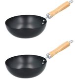 Set van 2x Wok pan houten handvat 20 cm - Met anti-aanbaklaag - Steelwok - Geschikt voor keramisch, halogeen, gas en elektrisch - Koken/Bakken