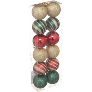 Atmosphera Kerstballen - 12st - kunststof - goud-rood-groen - 4cm