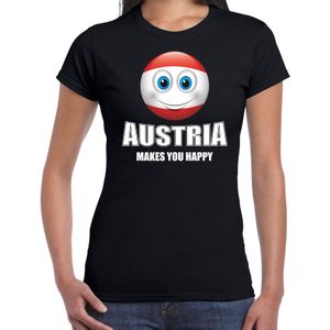 Austria makes you happy landen t-shirt Oostenrijk met emoticon - zwart - dames -  Oostenrijk landen shirt met Oostenrijkse vlag - EK / WK / Olympische spelen outfit / kleding