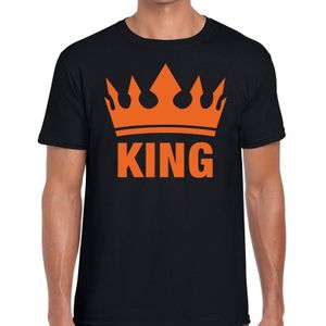 King en oranje kroon t-shirt zwart voor heren - Koningsdag kleding