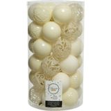 Decoris kerstballen - 74x st - wol wit en ijsblauw - 6 cm - kunststof